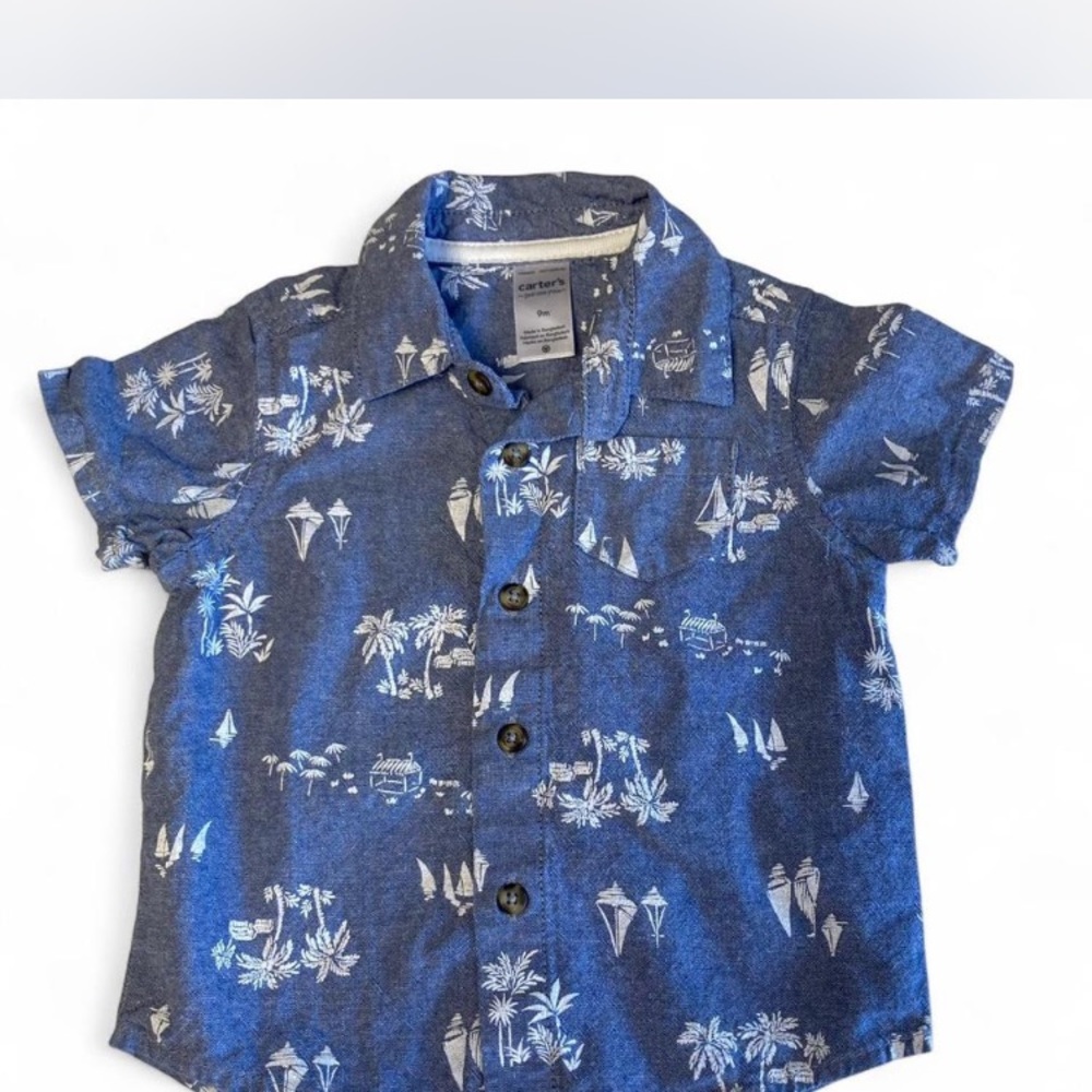Carter's Blue Button Down Shirt with Nautical Print